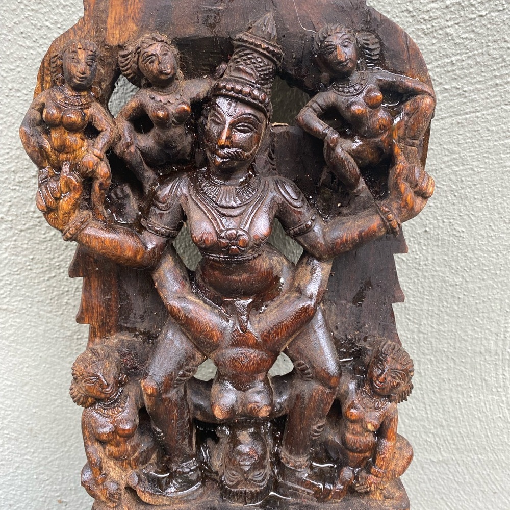 Intricate Brown Wooden Erotic Sculpture
